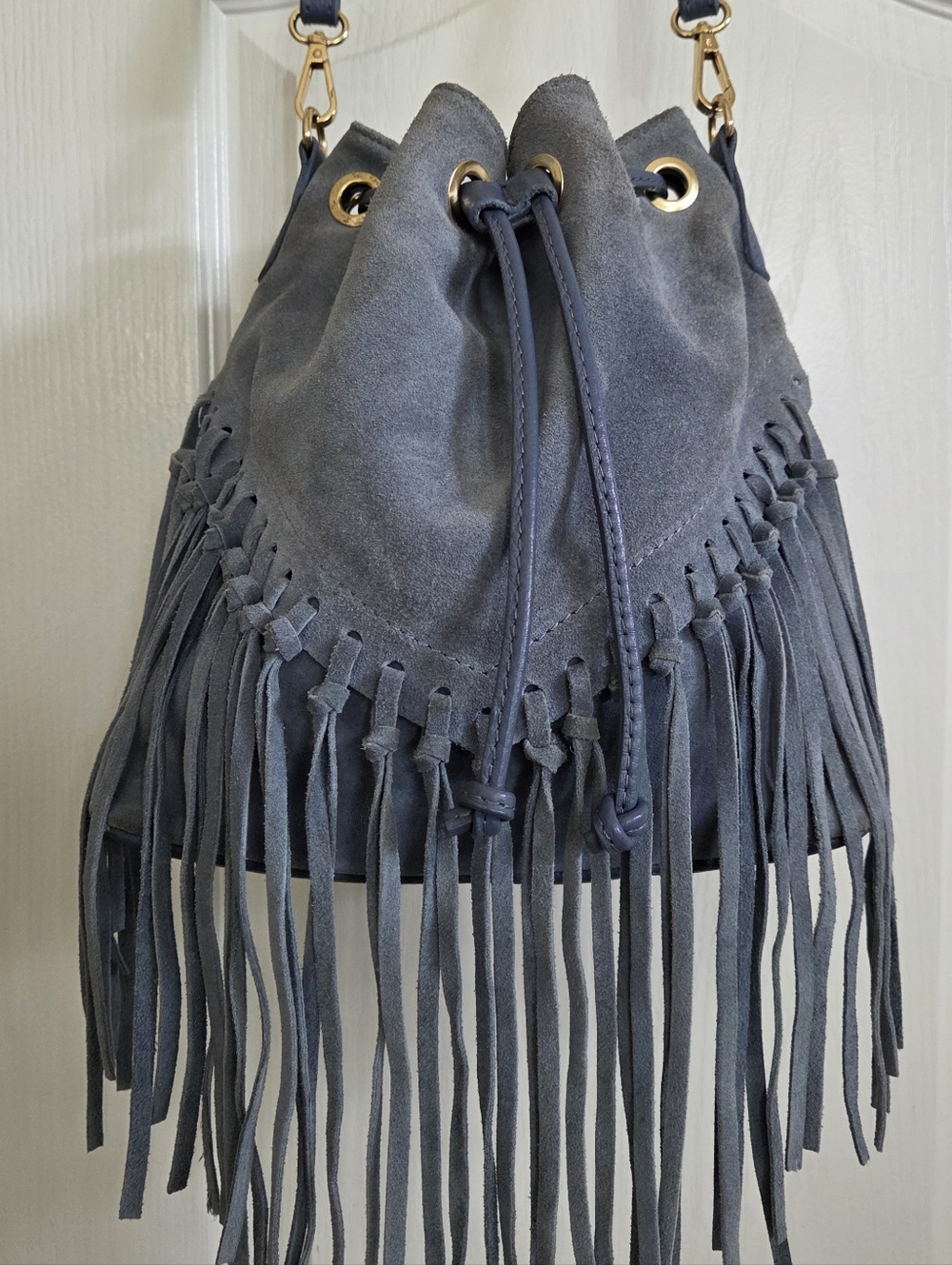 DV Diva's Bag Italian Blue Suede & Leather Fringe Crossbody!